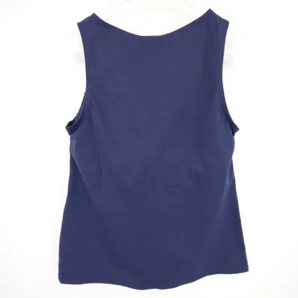 NWOT Lands End Navy Blue Tank Tankini Swim Top Palm Print Purple Size 12 - Picture 9 of 9